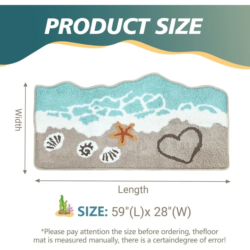 Ocean-Inspired Soft Absorbent Bath Mat with Non-Slip Backing, Blue Sea & Starfish Pattern, 28x59 Inches