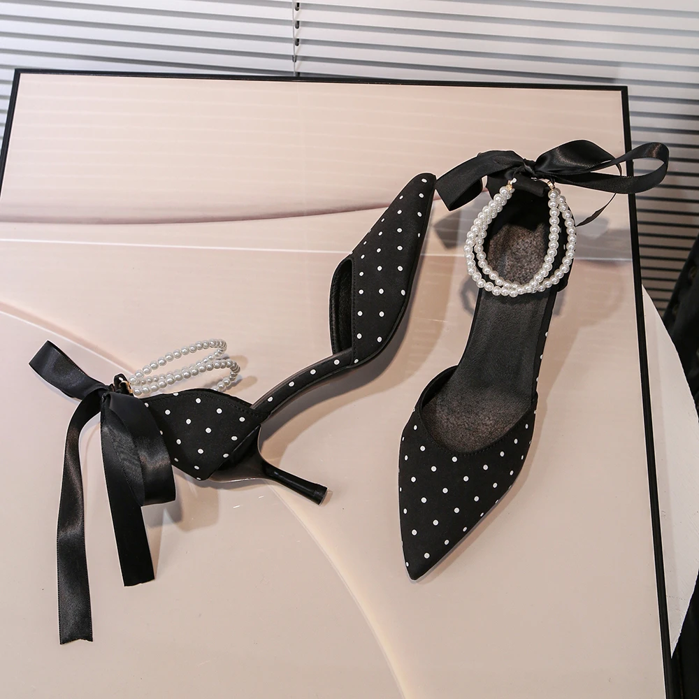 Nuevas Sandalias de Tacón Alto con Diseño Exclusivo de Puntos, Punta Abierta y Correa Trasera para Mujer, Elegantes Zapatos Baotou