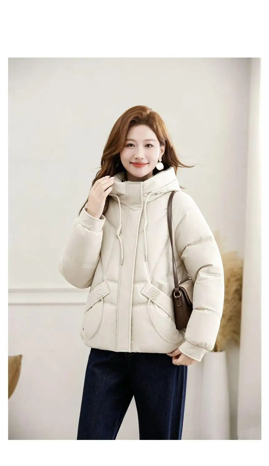 2027 Winter New High End Big Fur Collar Workwear Down Cotton Jacket Women's Fashion Short Thicken Cotton Female Parkas Coats