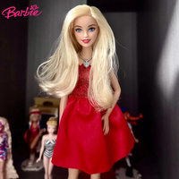 Original Barbie Fashionistas 80th Anniversary Doll Celebration Red Dress Blonde Necklace Accessories 1/6 Girls Toys Gifts JGD25