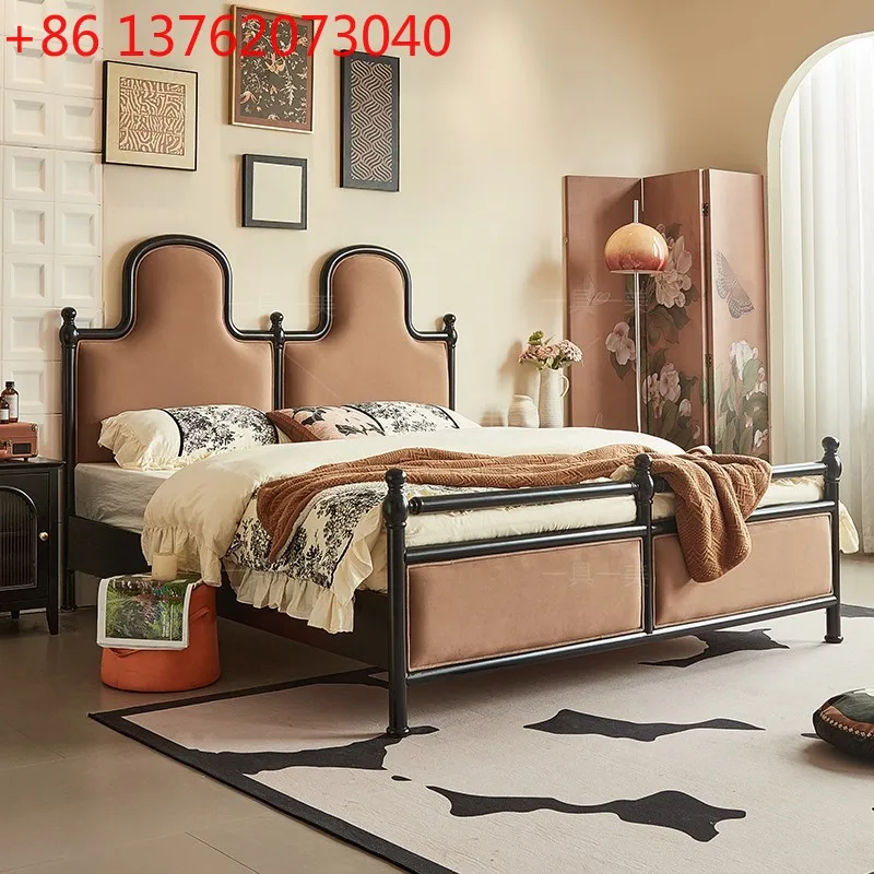 

Ретро-кровать из массива дерева, американская двуспальная кровать с мягким изголовьем для спальни