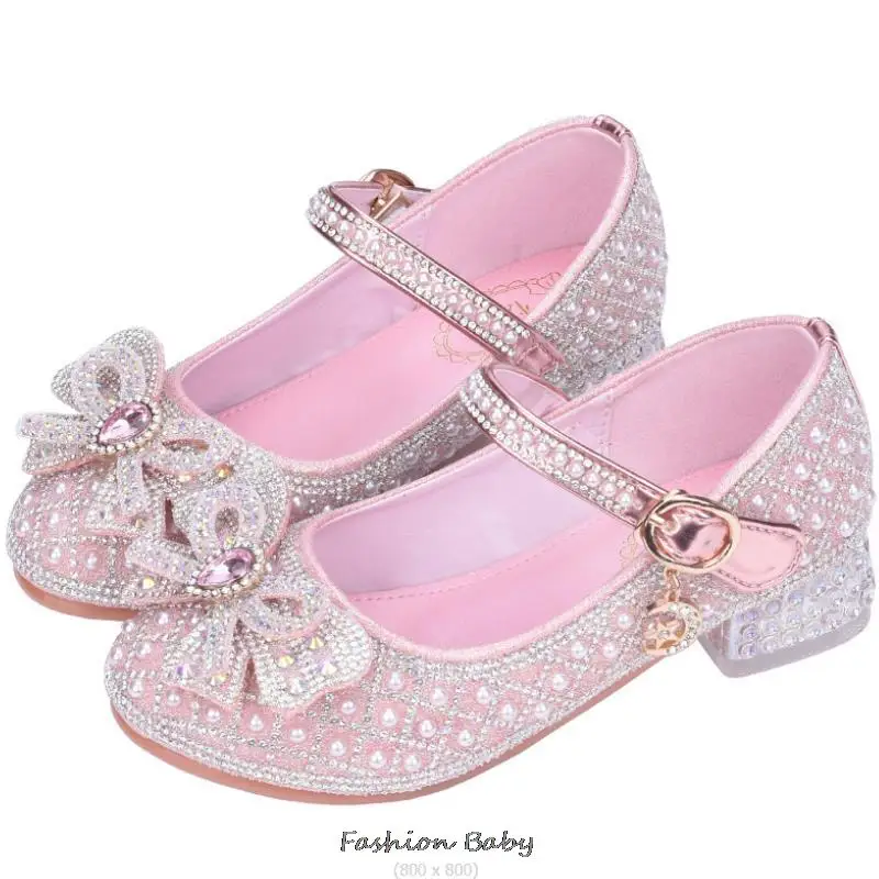 Girls Glitter Sandals Children\'s High Heels Shoes Kids Performance Crystal Sandals Baby Catwalk Princess Children\'s Shoes