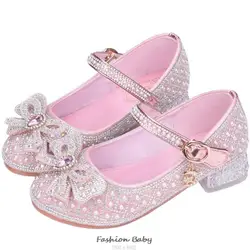 Girls Glitter Sandals Children's High Heels Shoes Kids Performance Crystal Sandals Baby Catwalk Princess Children's Shoes