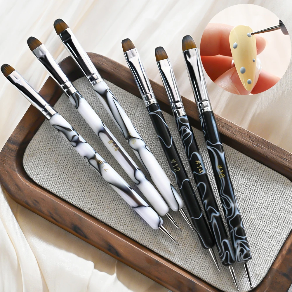 3 teile/satz Marmor Griff Dual Kopf Pinsel Nagel Punktierung Stift Zeichnung Strass Malerei Werkzeuge DIY Maniküre Zubehör UV Gel Werkzeug