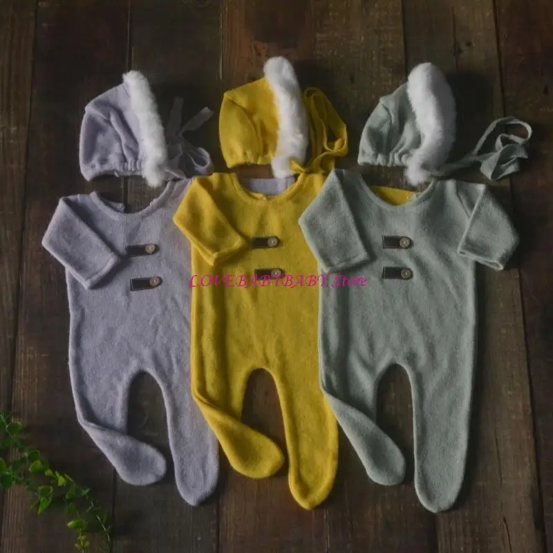 

Уютный новорожденный комбинезон и подходящие фотографии шляпы, снимая костюмы для детей родов 4xbc