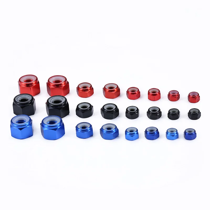 

5/10pcs M2 M3 M4 M5 Colourful Anodized Aluminum Alloy Nylon Insert Lock Hex Nuts RC Car Accessories Motor Self-Locking screw cap