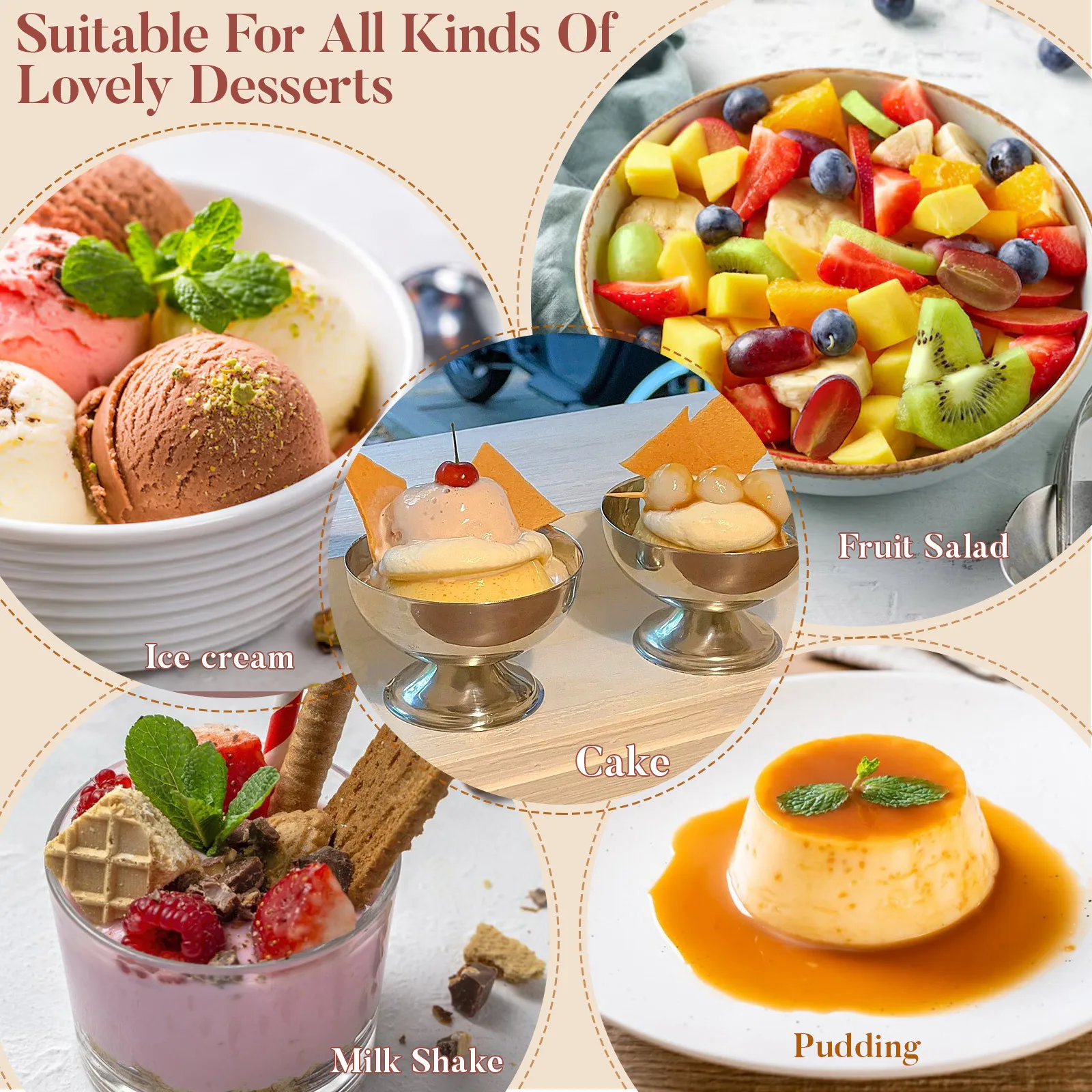 

1pc Stainless Steel Ice Cream Bowl Snowball Dessert Cup Salad Candy Snack Container For Home Hotel Restaurant Use