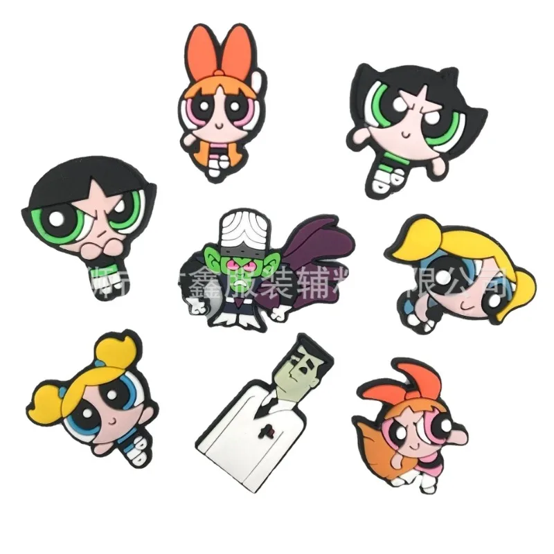 Anime Charms of Powerpuff Girls Fivela de sapatos Acessórios DIY Charm Cartoon, Natal e presentes de aniversário para crianças, 1pc