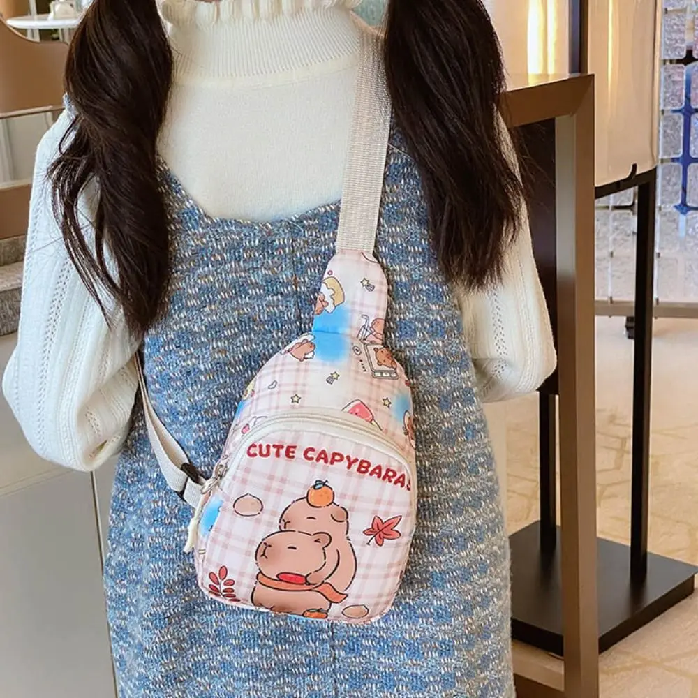 

Cartoon Nylon Capybara Chest Bag Portable Large Capcity Cartoon Shoulder Bag Casual Kids Crossbody Bag Student