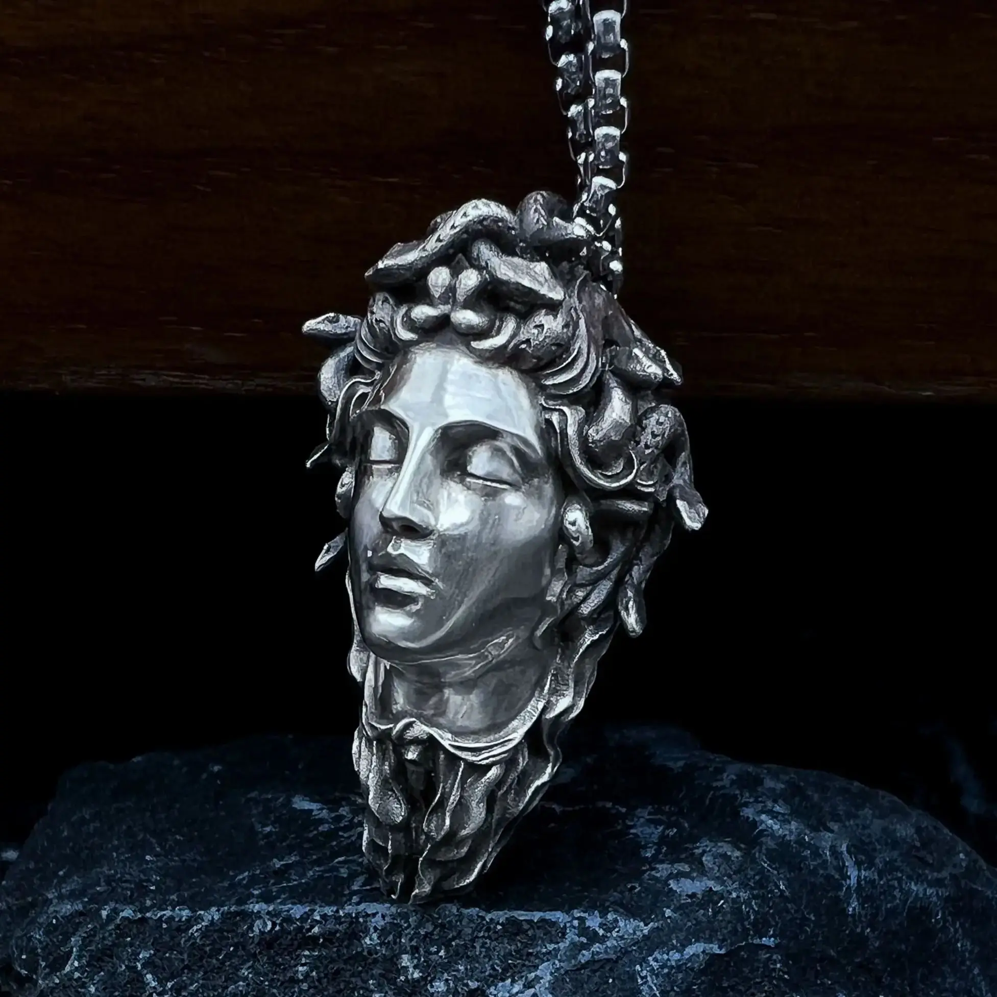 Handcrafted Sterling Silver Medusa s925 Silver Necklace Ancient Greek Myth Snake Woman Pendant Featured Pendant