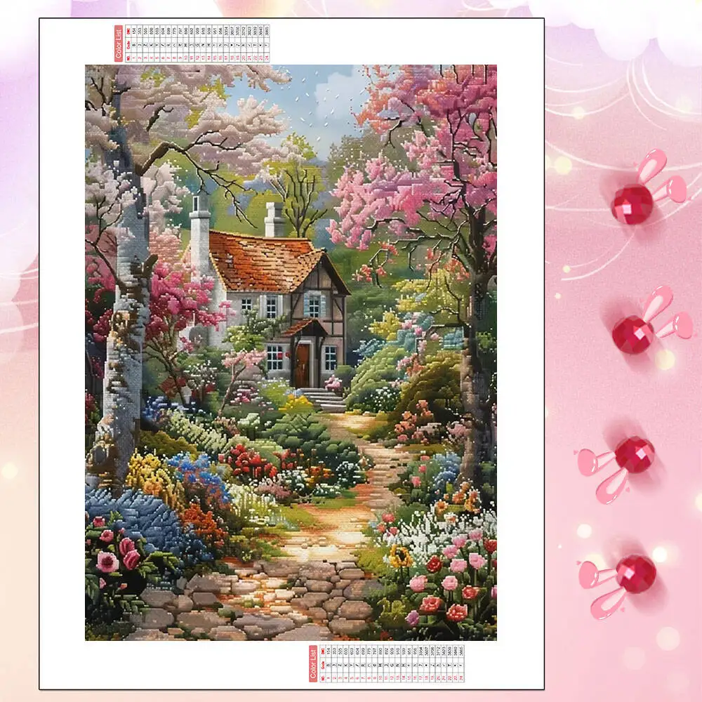HUACAN Diamond Mosaic Art Craft House Scenery Flower Full Square Round Diamond Painting With Accessories Decor For Home