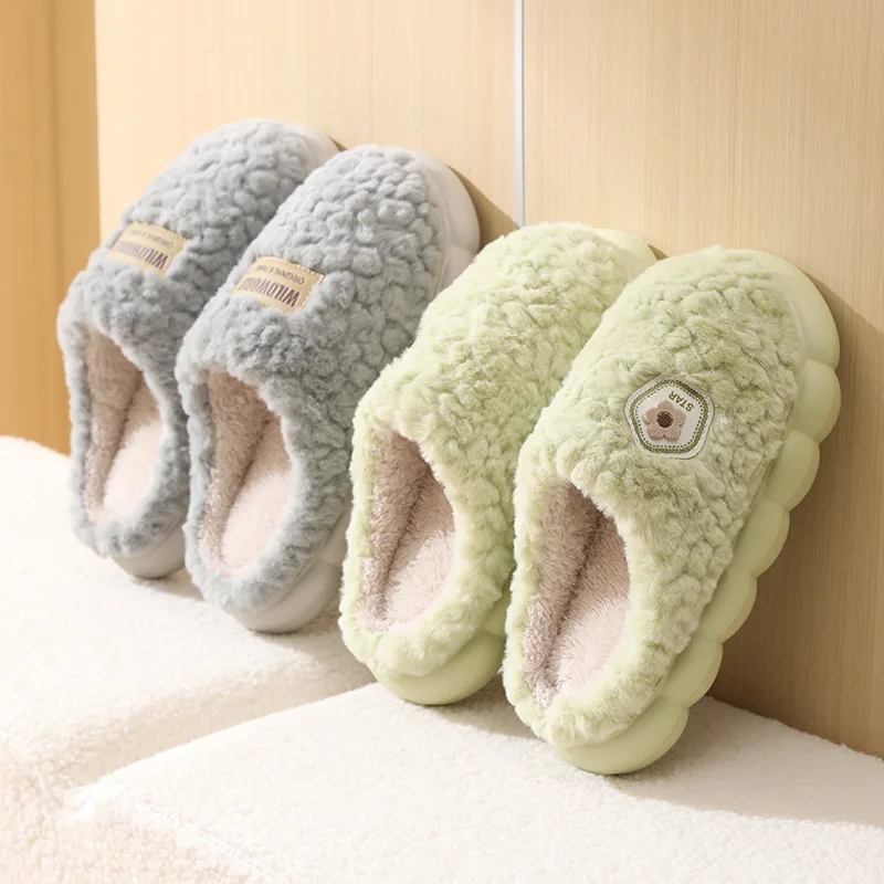 شباشب قطنية سميكة لمجموعة الشتاء النسائية، ديكور منزلي جديد، دفء داخلي، ونعال قطنية سميكة