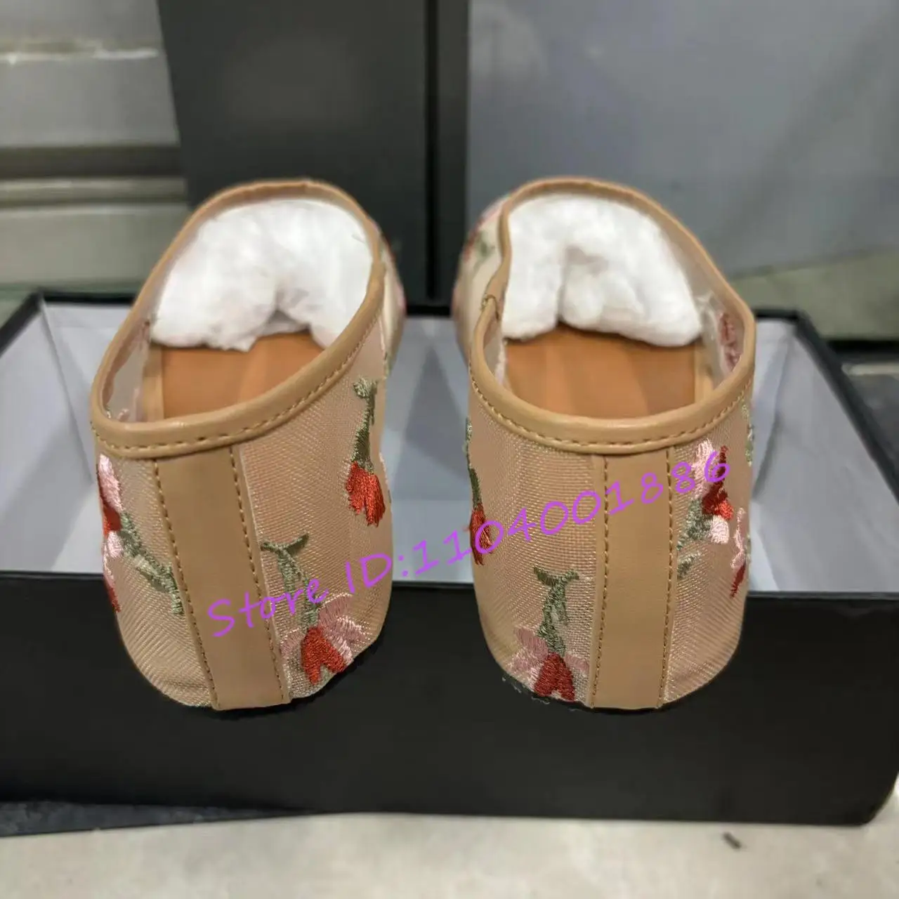 Summer New Mesh Ballet Flats Round Toe Floral Embroidery Mary Jane Shoes Black White Apricot Slip On Elegant Casual Women Shoes