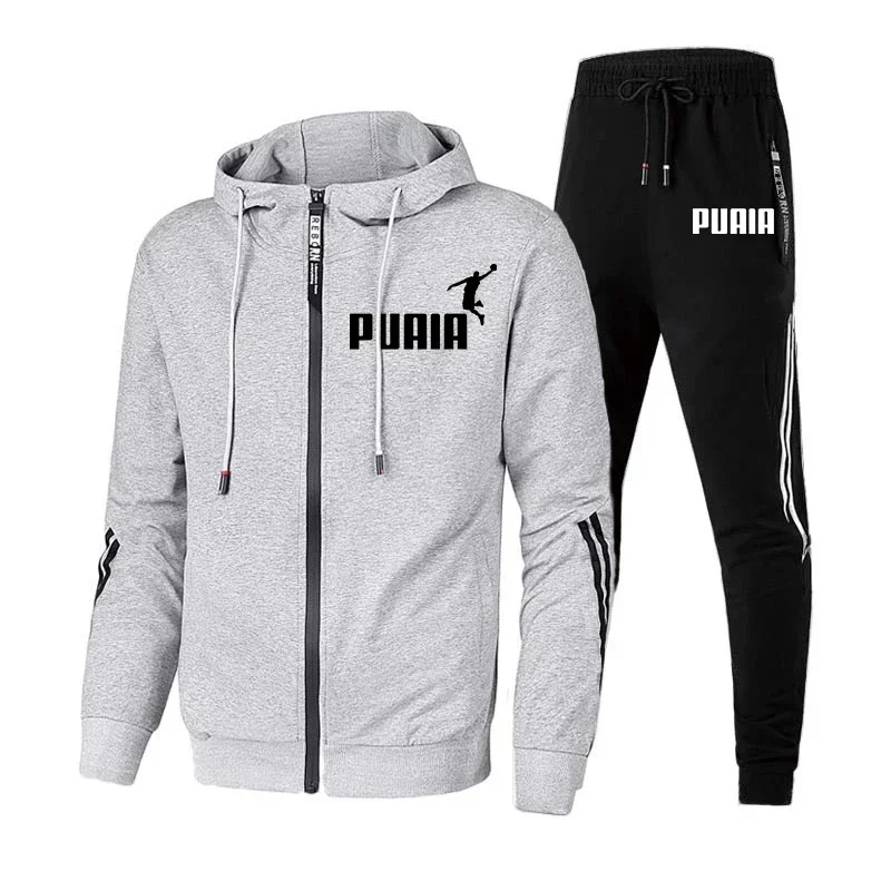 Spring Fall Men's Zip Suit Fashion Hoodies Sweatpants 2 Piece Casual Printed Hoodies Sweatshirt Sweatpants Jogging Fitness Pants