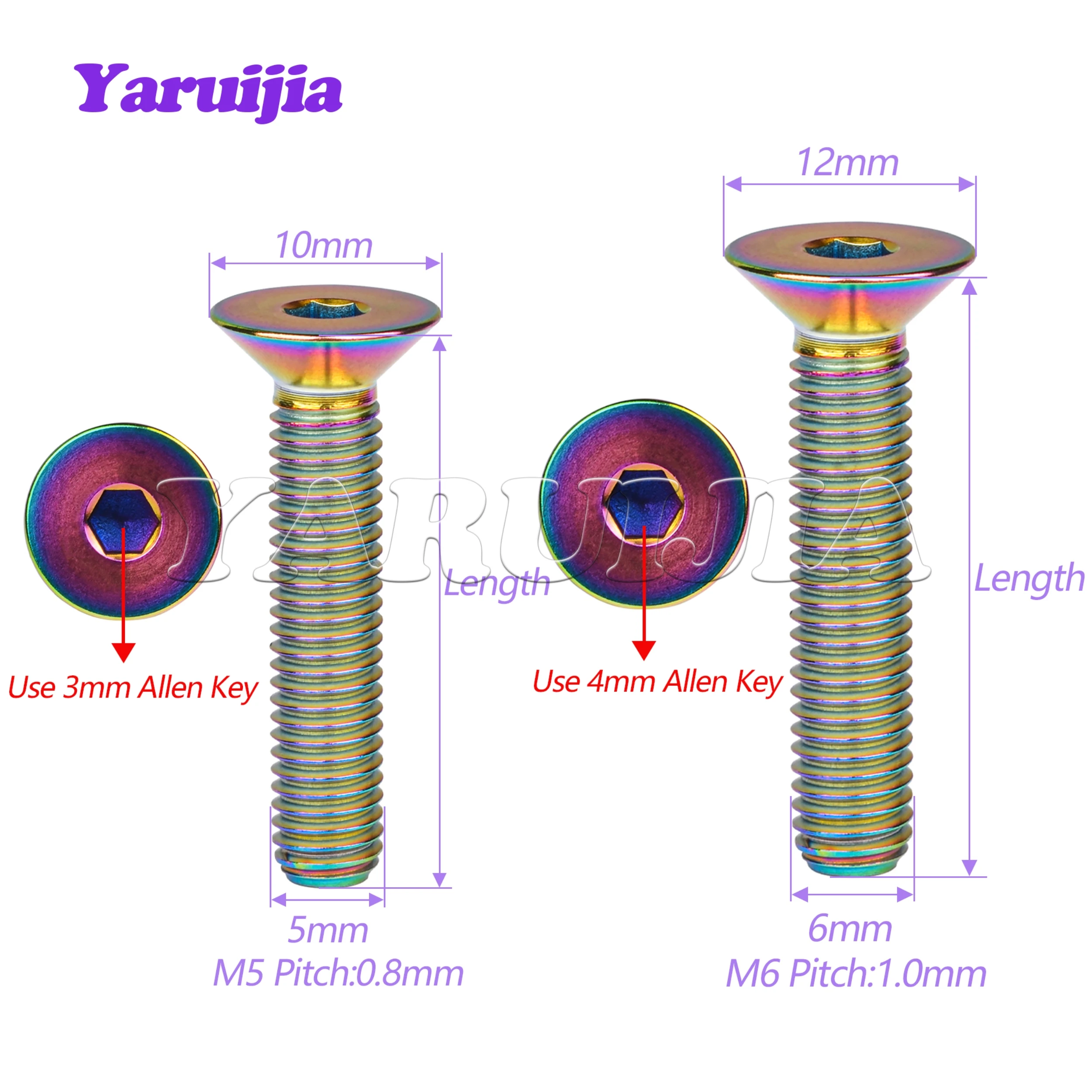 Yaruijia Titanium Bolts M3/M4/M5/M6x6/8/10/12/15/18/20/25/30/35/45mm Countersunk Inner Hexagon Socket Head Fastener for Bicycle