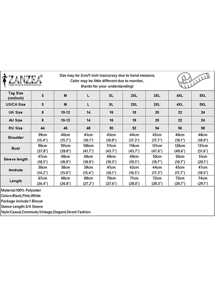 ZANZEA Frauen Bluse Mode 3/4 Hülse Casual Einfarbig Tops 2025, Herbst V-ausschnitt Lose Blusas Femininas Streetwear Arbeit Tunika