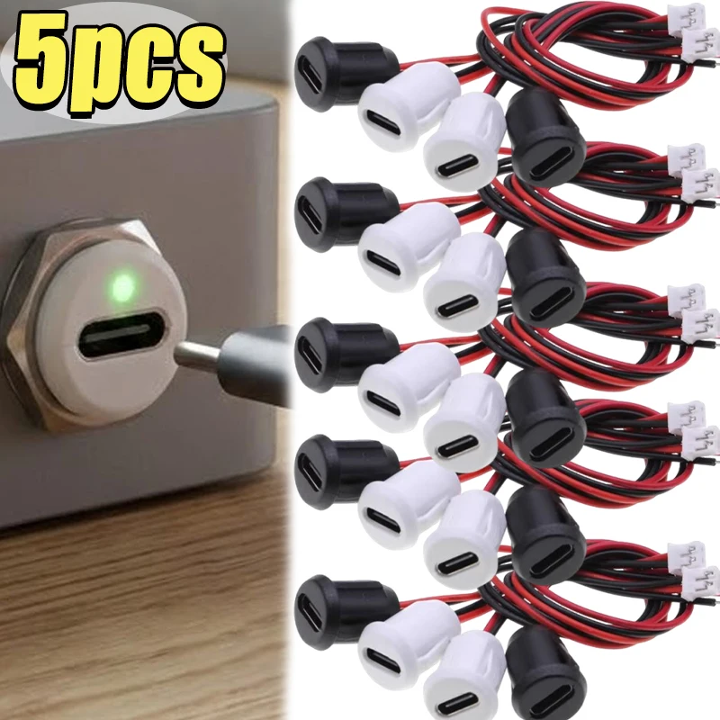 

1/5pcs TYPEC with Lamp Charging Socket Connector Battery Desk Lamp Waterproof Charging Port Welded Female Head USBC Socket