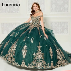 Customized Emerald Green Quinceanera Dress Teddy Beddy Bears Gold Lace Applique Beads Corset Sweet 16 Vestidos De 15 Años QDT1