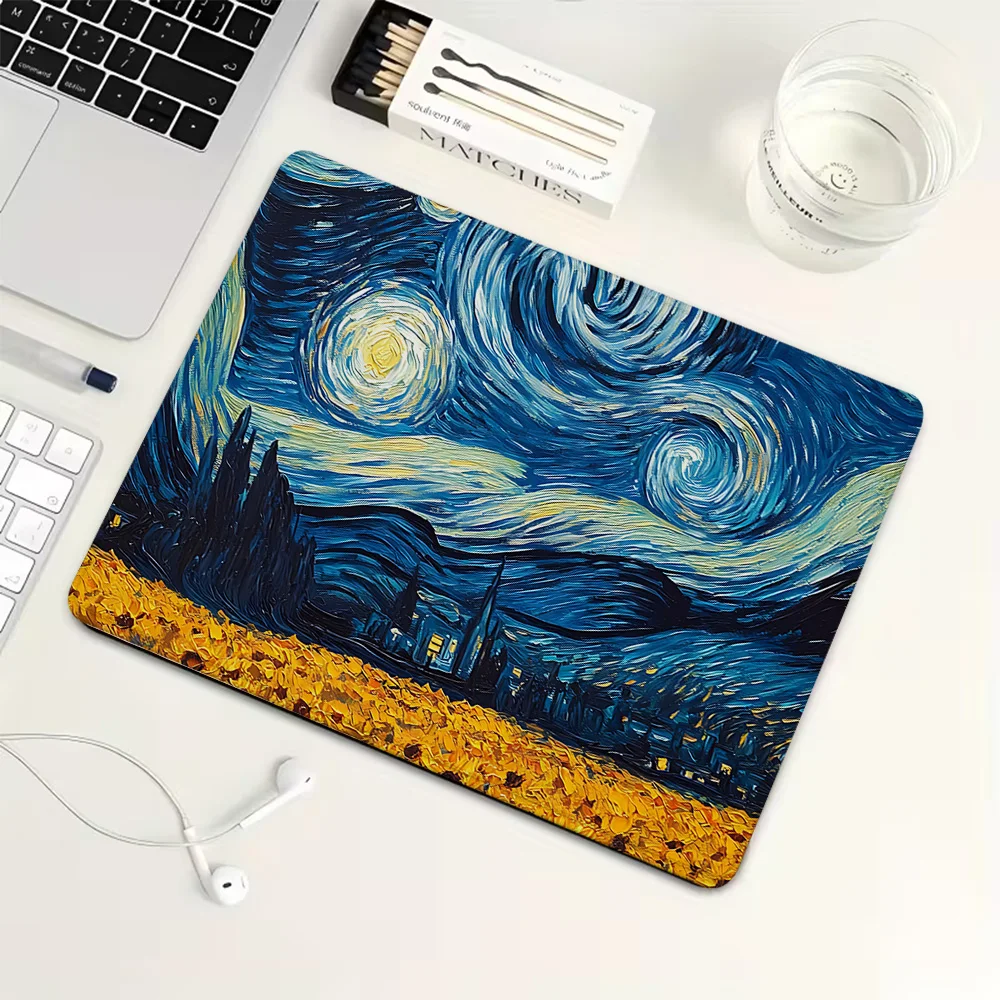 

Starry Night Art Small Mouse Pad Rubber Gaming Mouse Pad Mechanical Keyboard Mat PC Gaming Accessories Computer Desk Pad