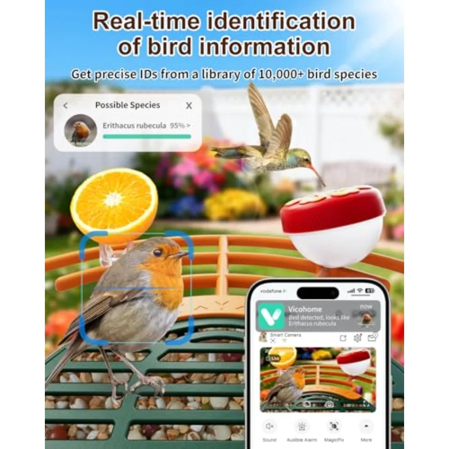 Smart Bird Feeder with Camera Solar Powered Wireless Birds 2K HD Camera with APP Control Night Vision Motion Detection Alerts I view 2