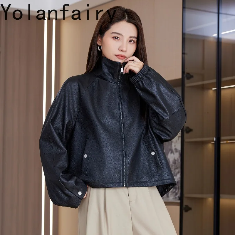 YOLANFAIRY100% Genuine Leather Jacket Women 2026 Autumn Winter Top Layer Sheepskin Real Leather Coat Loose Short Leather Jackets