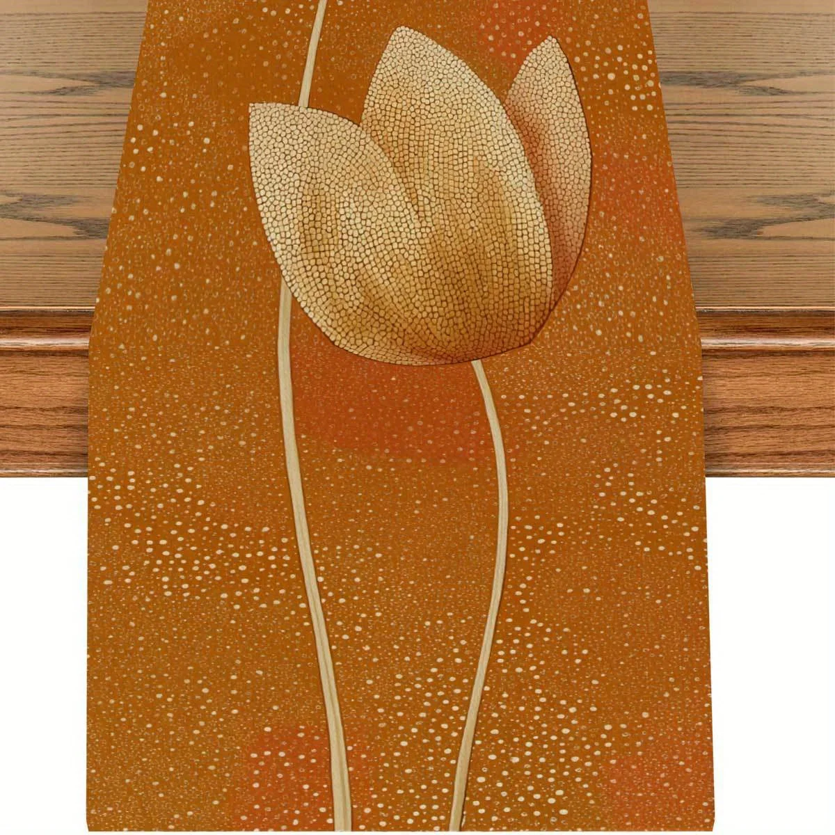 1 Piece of Mustard Yellow and Golden Beige Modern Decorative Table Runner with Textured Bud Design, Suitable for Farmhouse, Indoor, Kitchen, Celebrations, Table Decoration, Restaurant, and Banquet Decoration Supplies