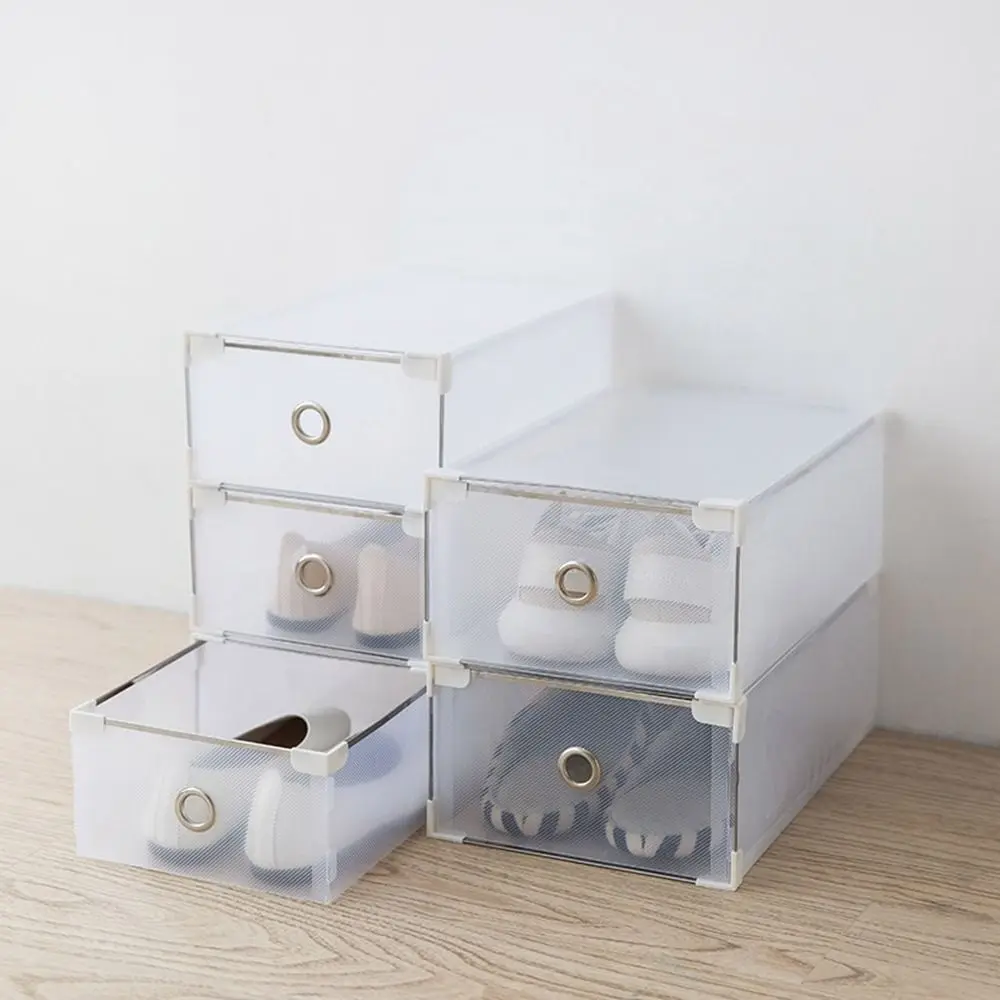 White Shatter-Resistant Shoes Rack Useful Clear Plastic Dust-Proof Shoes Box Drawer Type Transparent Men