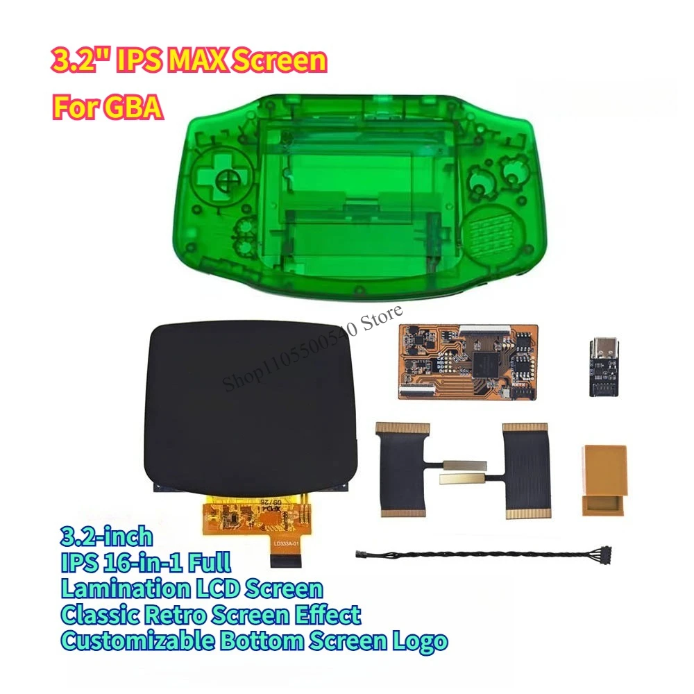 

3.2-Inch IPS MAX Laminated LCD Screen Kits With Shell Housing For GameBoy Advance GBA Gaming Console Customize Screen Logo