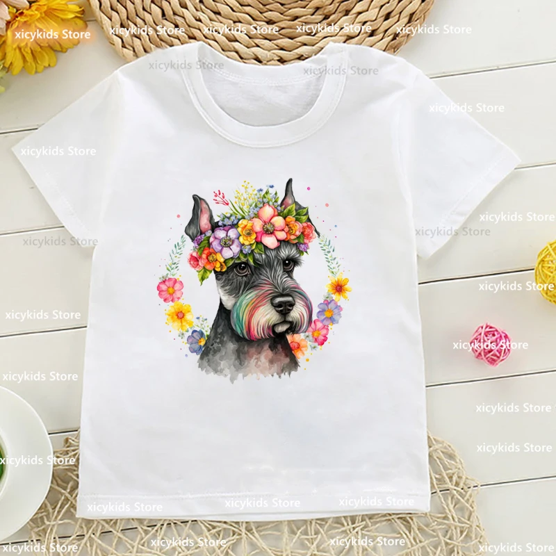 New Girls Tshirt Cute Black And White Sheepadoodle Puppy Animal Print Toddler Tshirts Summer Fashion Boys Tshirt Tops wholesale