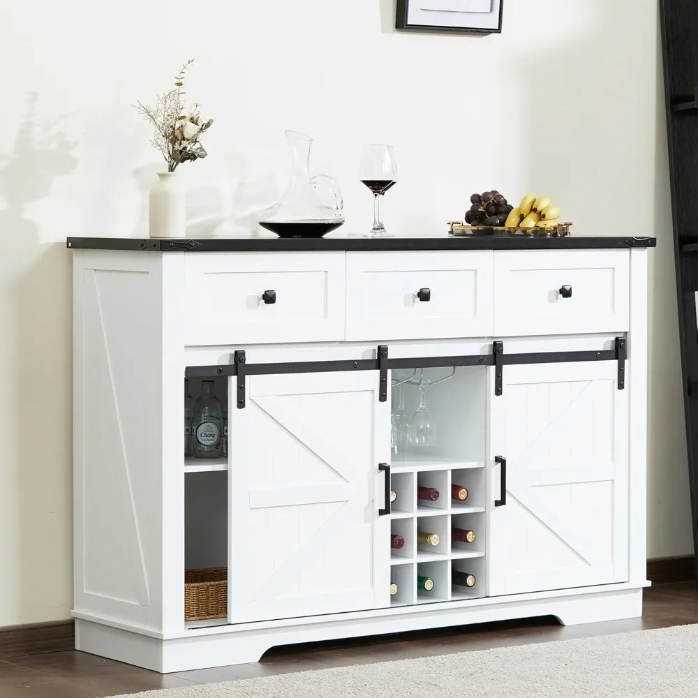 

Farmhouse Wine Bar Cabinet, Kitchen Buffet Sideboard Coffee Table Storage with Sliding Barn Doors