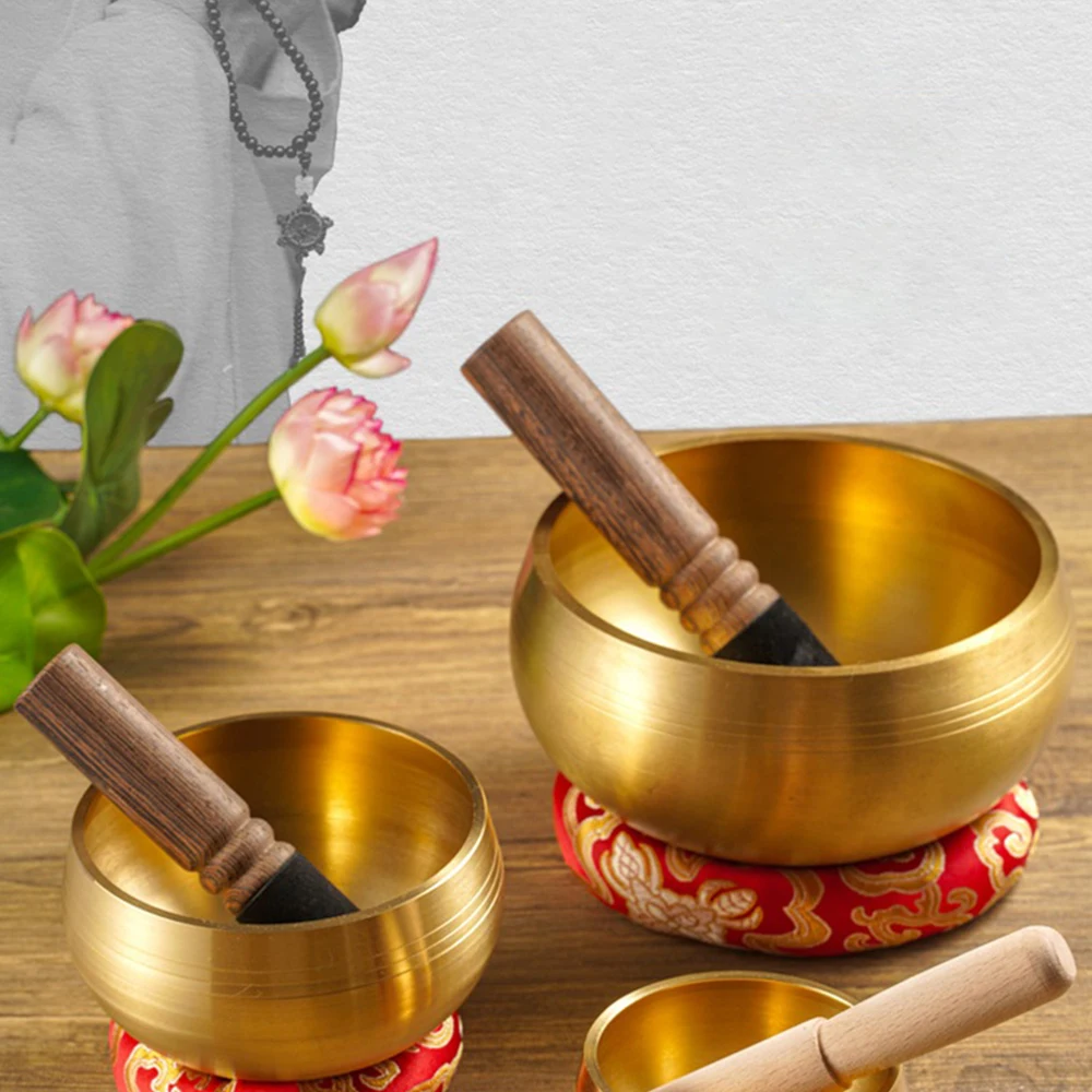 New Brass Buddha Sound Bowl Meditation Chanting Nepalese Mantra Bowl Yoga Leather Stick Singing Bowl