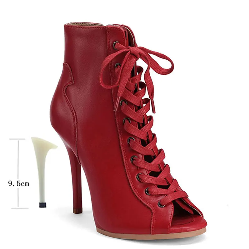 

Cow Leather Jazz Dance Lace-up Sexy Jazz Dance Special High Heels Sandals Hollow Strap Stiletto Dance ankle boots