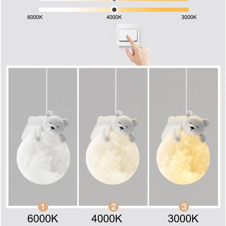 Imagem -06 - Criativo 3d Impressão Lua Led Pingente Lâmpadas Quarto de Crianças Restaurante Urso Coelho Animal Pendurado Luz g9