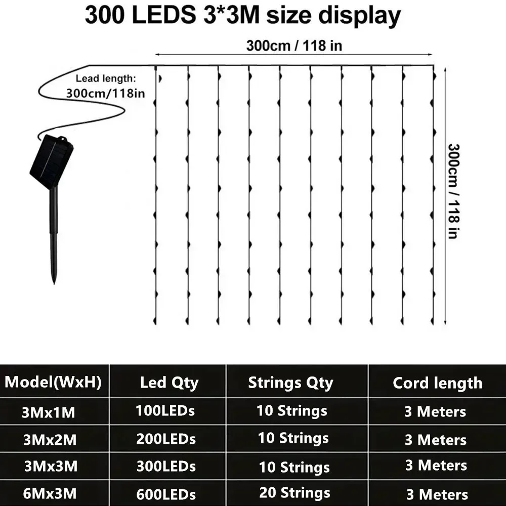 3/6M Solar Curtain Lights Outdoor Fairy Lights LED Lights Christmas Halloween Wedding Decorations String Lights Garden Decor