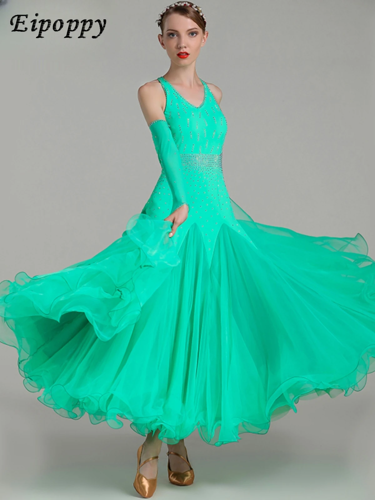 ชุดเต้นรำชุดเดรสเต้นรำทันสมัยชุดเต้นรำบอลรูมสีฟลูออเรสเซนต์