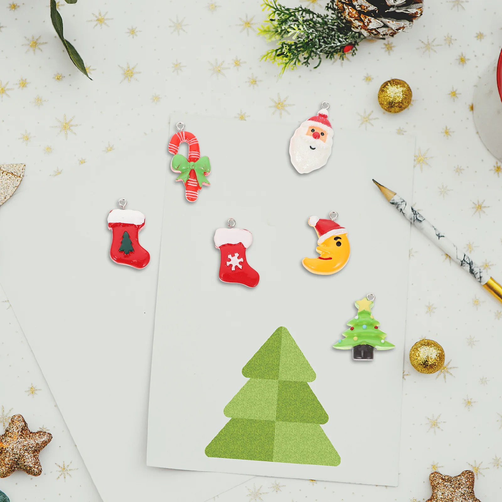 

12Pcs Resin Pendants Cute Mini Christmas Ornaments for DIY Jewelry Making Supplies Xmas Decorations Gifts Xmas Resin DIY Charms