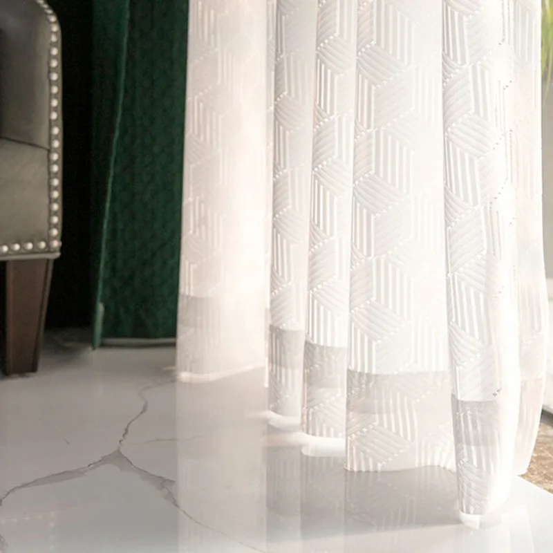 Custom  Size！！Nordic Modern Geometric Romantic and Elegant Warp Knitted Elegant Curtains for Living Dining Room Bedroom Decor