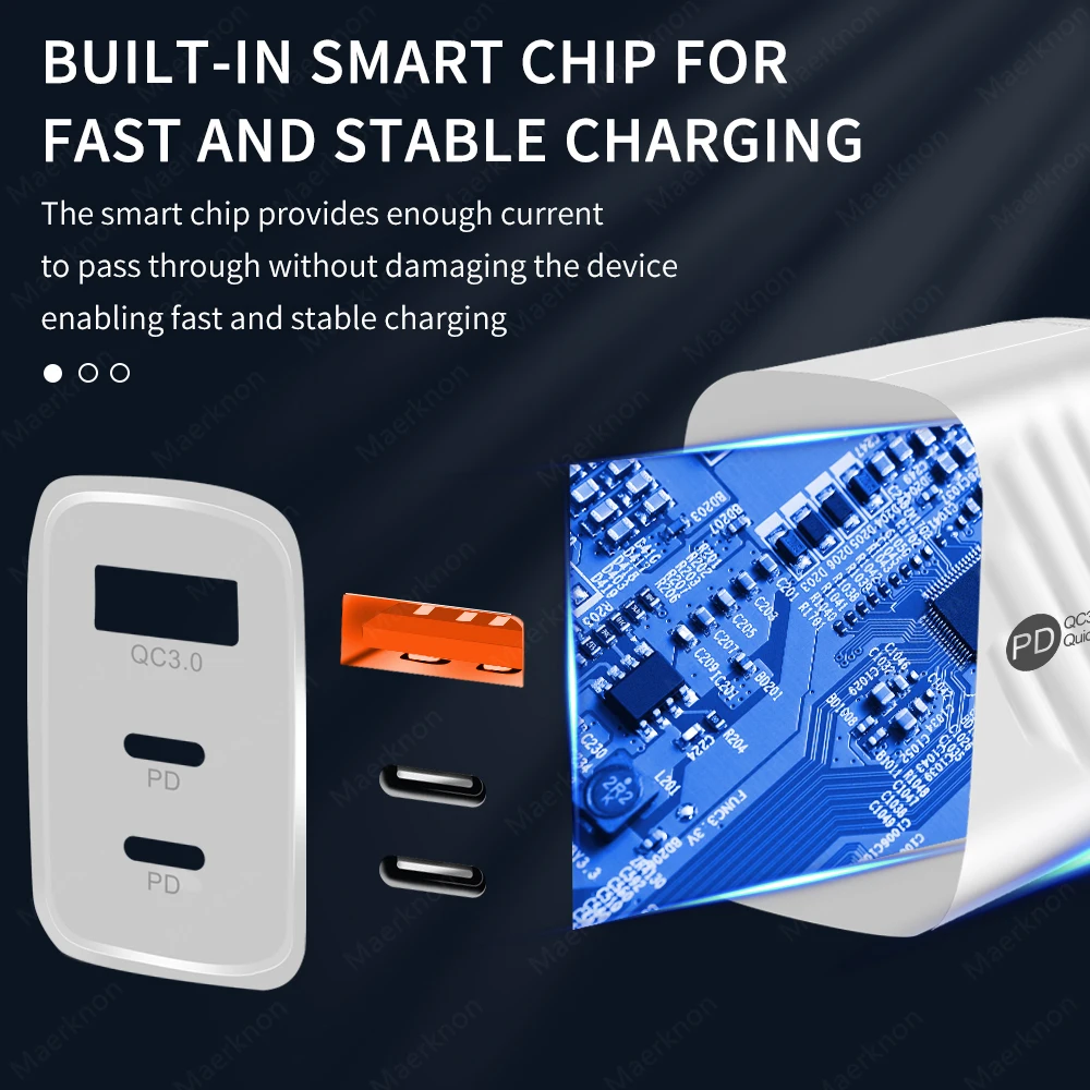 Dual PD Quick Charger Зарядное устройство USB 20 Вт Быстрая зарядка для Ipad iPhone 13 Pro Xiaomi 12 Huawei Адаптер настенного зарядного устройства QC3.0 Штепсельная вилка США/ЕС