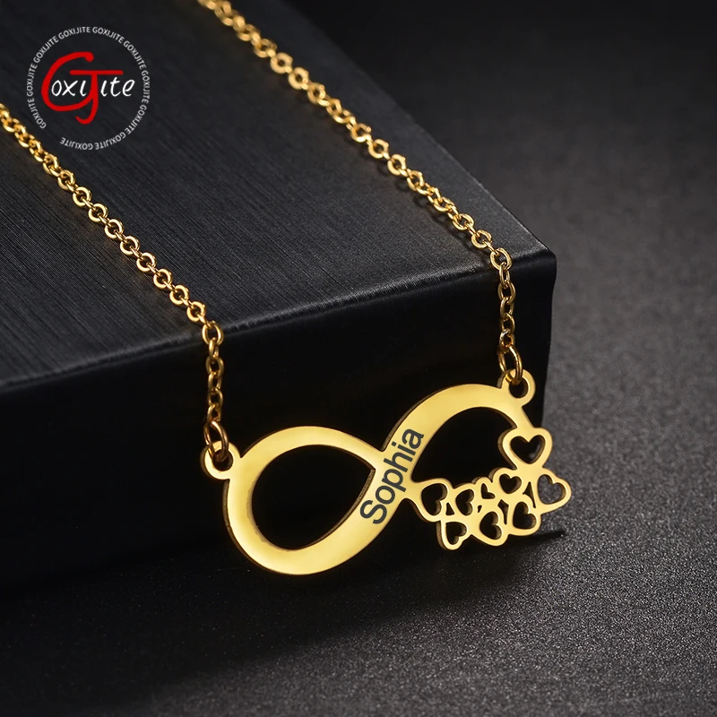 

Goxijite Fashion Infinite Necklace Stainless Steel Engraved Name Date Infinity Heart Necklaces Jewelry For Women Souvenir Gifts