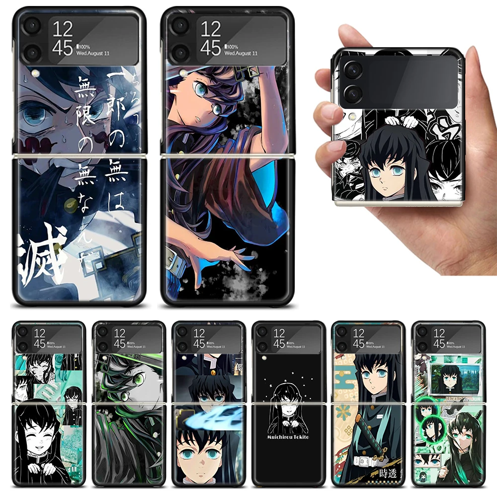 Demon Slayer Tokitou Muichirou Zflip4 Zflip5 Phone Case For Samsung Z Flip3 Flip4 Flip5 5G zFlip 4 5 Cover Cellphone Shell Caso