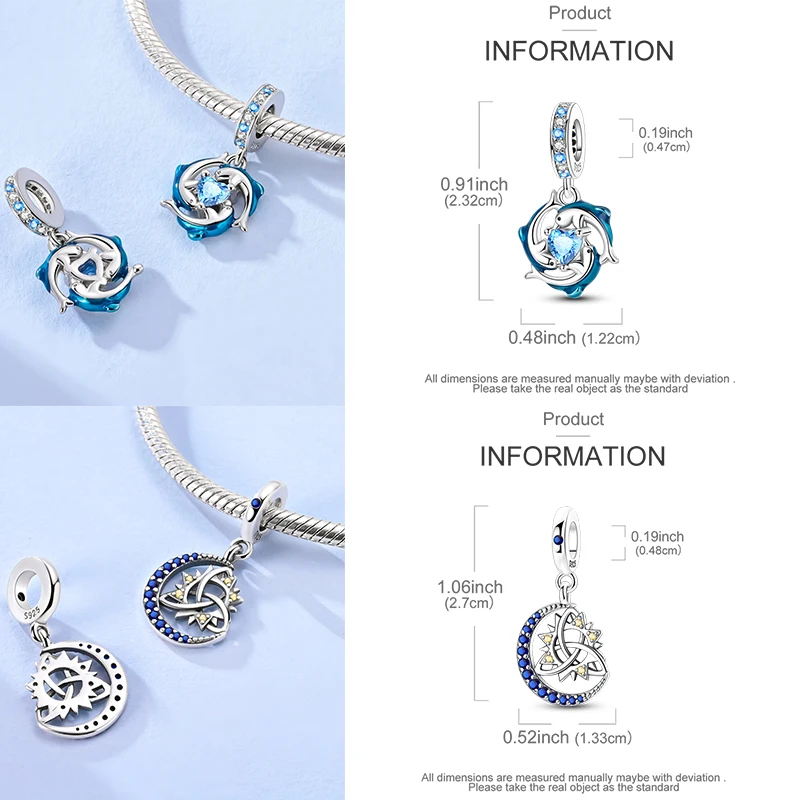 925 Sterling Silber Charm-Perlen Vierblättriges Kleeblatt Delfin Sonne Mond Kirsche Motorrad Reise DIY Armband Halskette Geschenk für Frauen – Detail 13