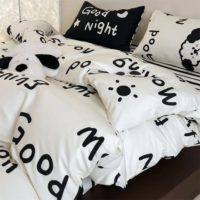 

Ins print summer pure cotton four piece set cartoon all cotton three piece set student dormitory bed sheet duvet cover bedsheet