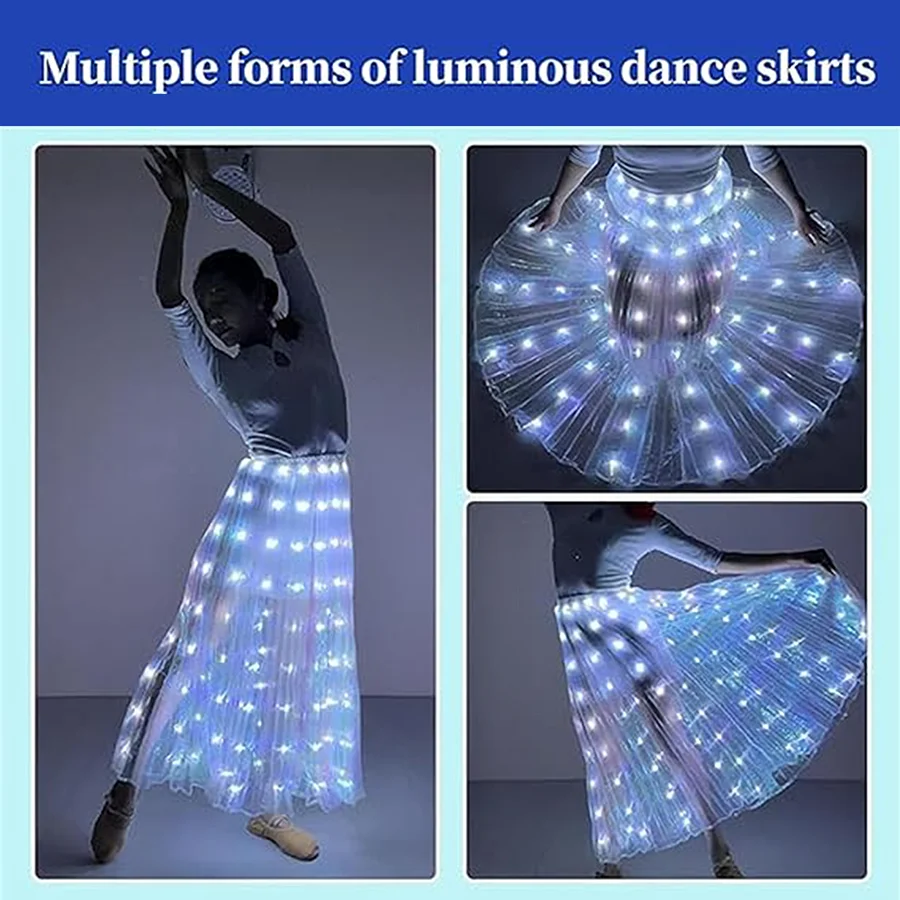 1 luminous dress, white dance props, belly dance performance costumes, suitable for: holiday gift (built-in lithium battery)