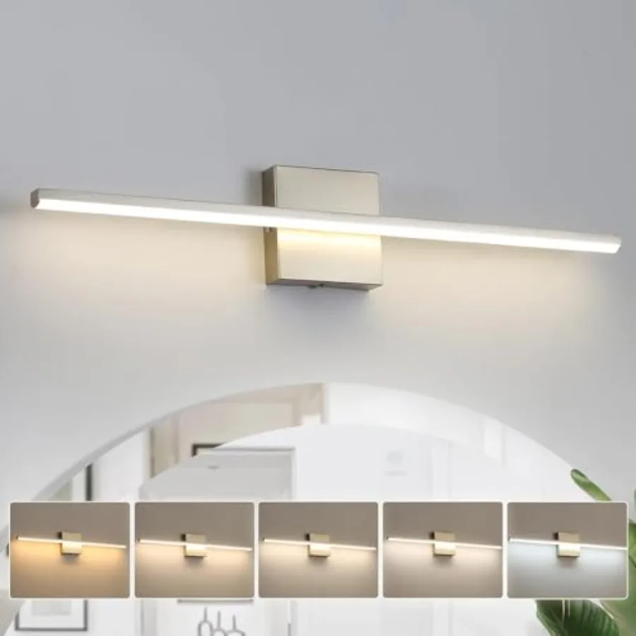 

Modern Bathroom Vanity Light 24 Inch 18W Brushed Nickel Bathroom Light Fixture Over Mirror Dimmable 5CCT LED Wall Sconce Lighti