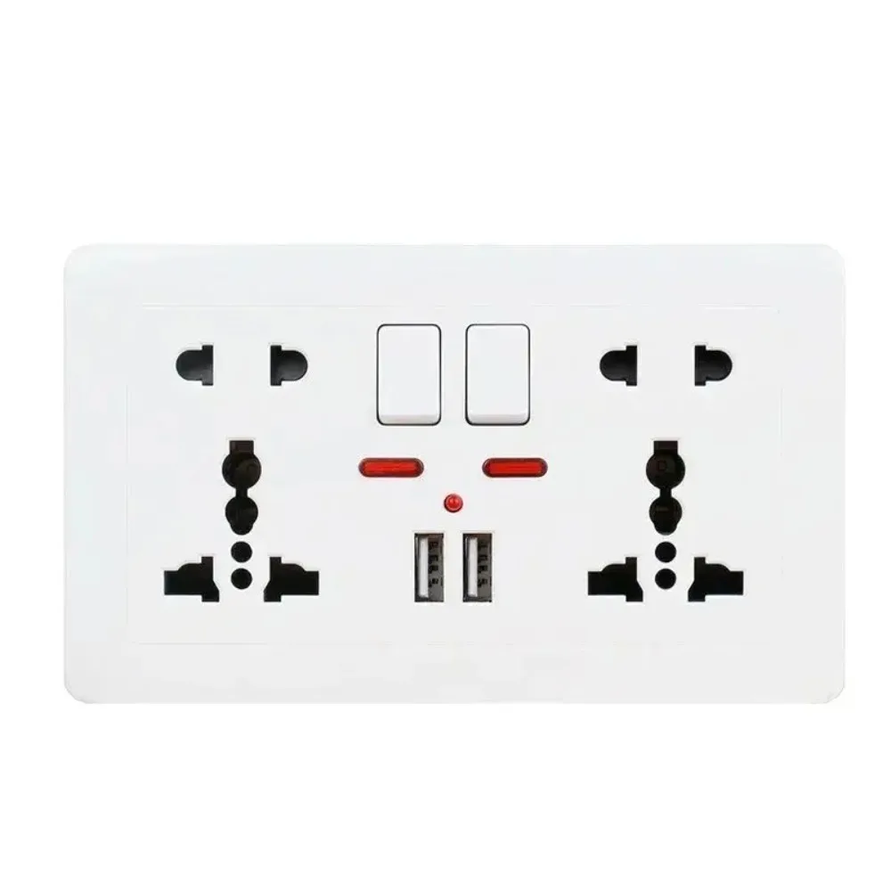 

Настенная розетка, двойная универсальная распределительная розетка с 5 отверстиями, 2,1 А, двойной USB-порт для зарядного устройства, светодиодный индикатор 146 мм * 86 мм