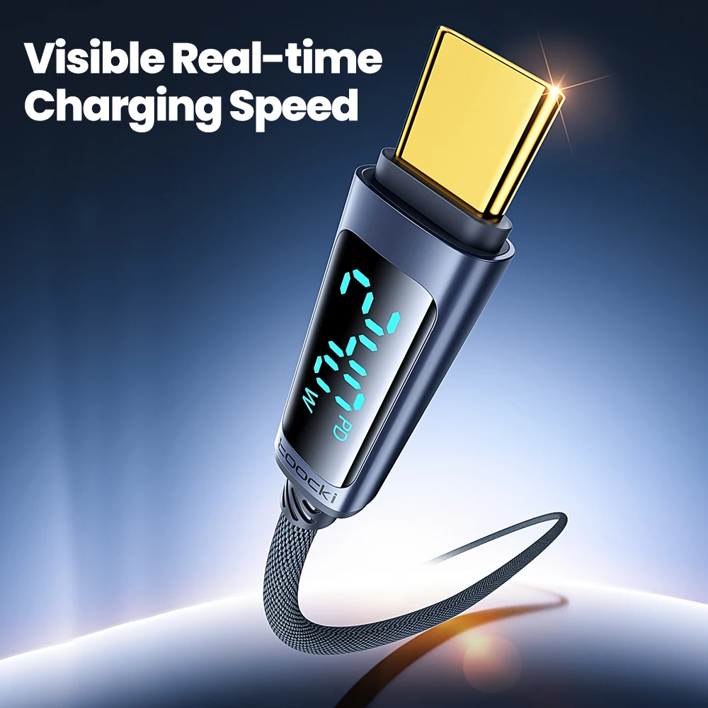 Toocki 240 واط USB C إلى USB C كابل PD 3.1 شحن سريع LED عرض نوع C كابل بيانات لماك بوك آيفون 16 15 برو ماكس سامسونج S24