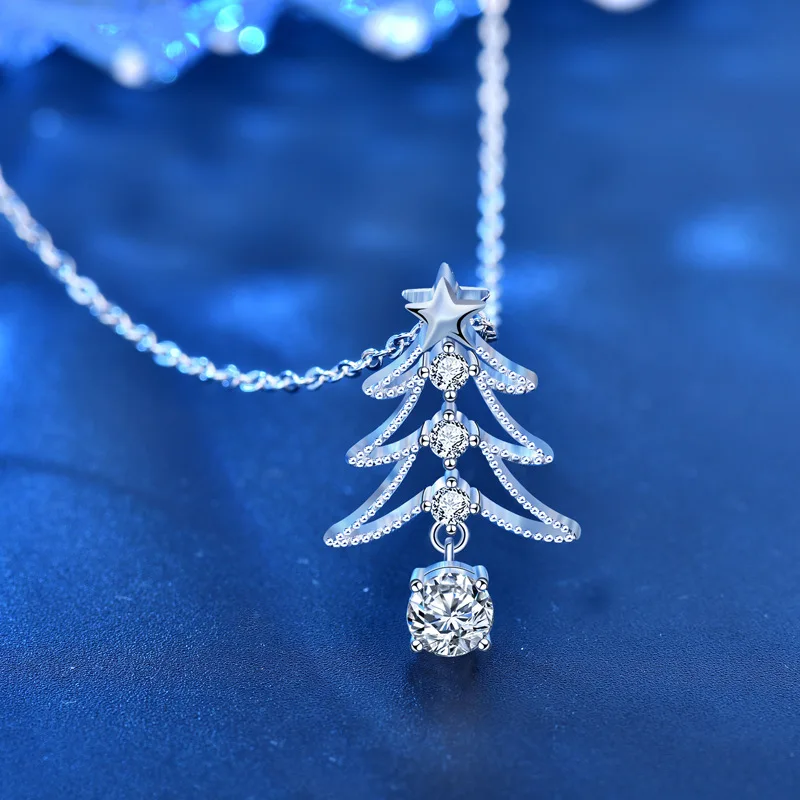 18K Gold Christmas Tree Necklace Pendant Jewelry Moissanite PT950 New Moissanite Clavicle Accessories  Holiday Gifts