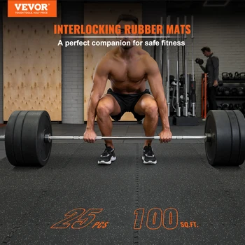 VEVOR 25/12/6 PCS 1/2 inch Thick Gym Floor Mats EVA Foam & Rubber Top Interlocking Workout Floor Mats Waterproof Exercise Mats 2
