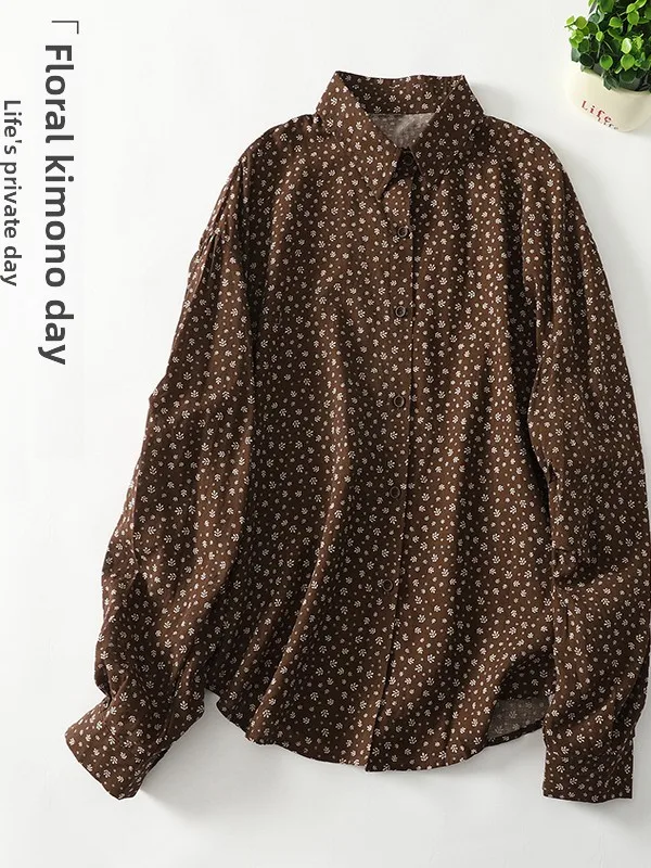 Retro Floral algodón Casual suelto largo Sve mujer irt talla grande Faionable otoño 2025 para pera cuerpo recto pes