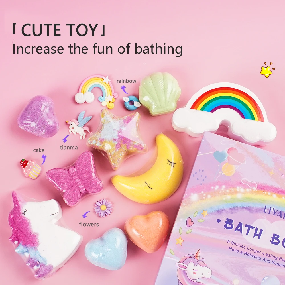 Luxe Bathbomb Kit Voor Kid Rijke Bubble Kleurrijke Leuke Rainbow Cloud Vrouwen Spa Relax Vegan Fizzy Bad Bom Set Met speelgoed Binnen